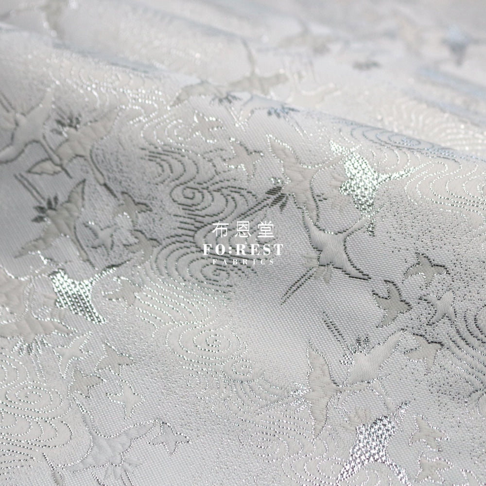 Gold Brocade - Cloud Crane Fabric White Polyester