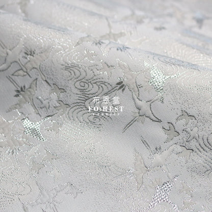 Gold Brocade - Cloud Crane Fabric White Polyester