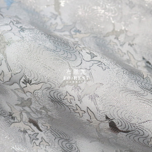 Gold Brocade - Cloud Crane Fabric White Polyester