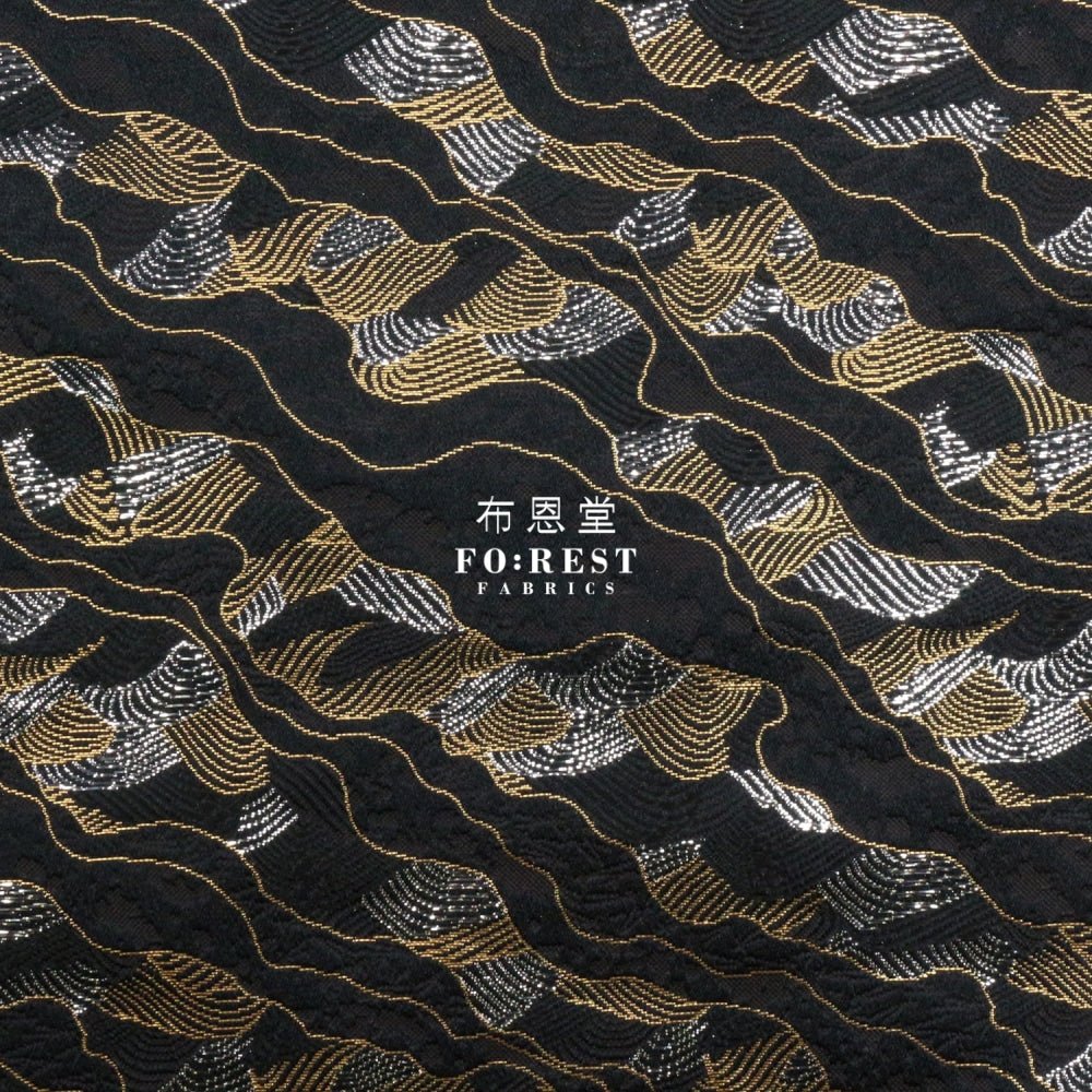 Gold Brocade - Cloud Wave flower fabric Black - FO:REST Fabric 布恩堂Liberty fabrictana lawnjapanese fabricykk zipper