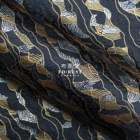 Gold Brocade - Cloud Wave flower fabric Black - FO:REST Fabric 布恩堂Liberty fabrictana lawnjapanese fabricykk zipper