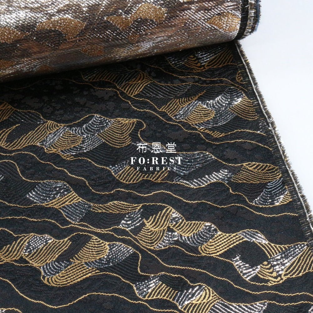 Gold Brocade - Cloud Wave flower fabric Black - FO:REST Fabric 布恩堂Liberty fabrictana lawnjapanese fabricykk zipper