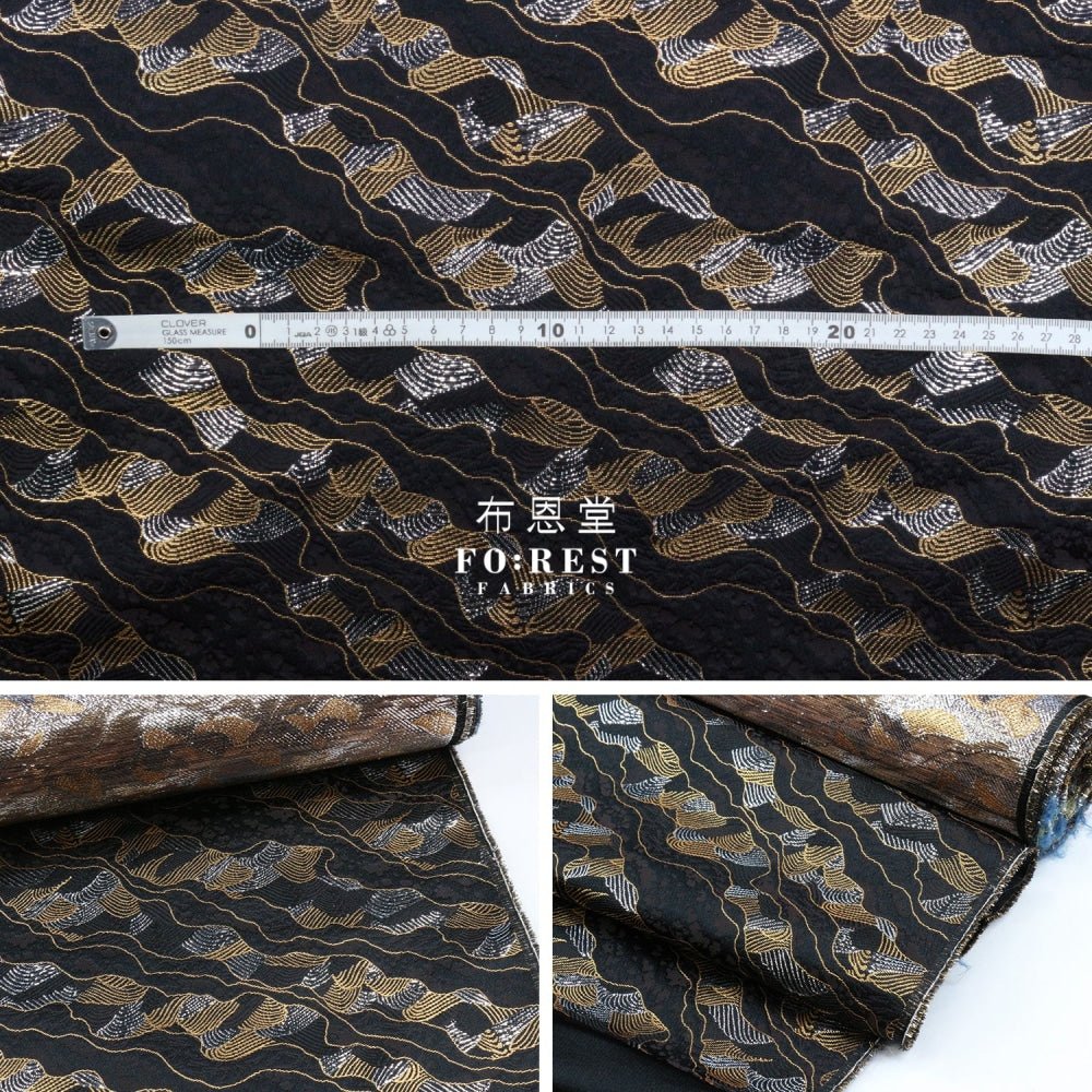 Gold Brocade - Cloud Wave flower fabric Black - FO:REST Fabric 布恩堂Liberty fabrictana lawnjapanese fabricykk zipper