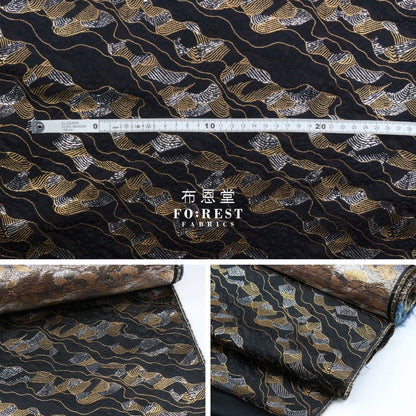Gold Brocade - Cloud Wave flower fabric Black - FO:REST Fabric 布恩堂Liberty fabrictana lawnjapanese fabricykk zipper