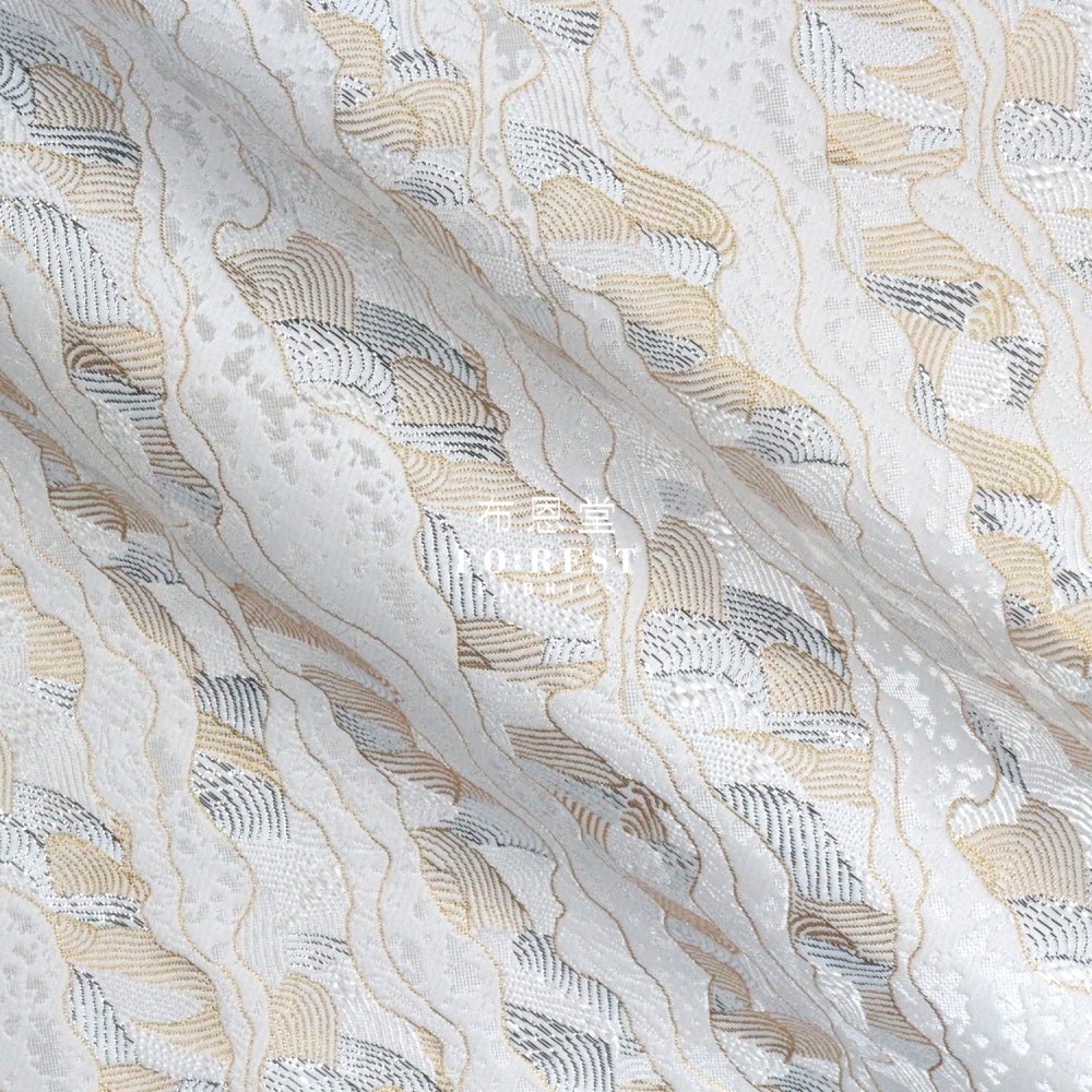 Gold Brocade - Cloud Wave flower fabric white - FO:REST Fabric 布恩堂Liberty fabrictana lawnjapanese fabricykk zipper