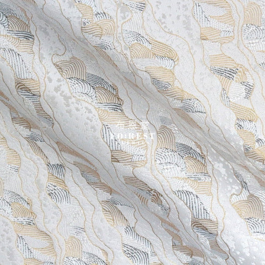 Gold Brocade - Cloud Wave flower fabric white - FO:REST Fabric 布恩堂Liberty fabrictana lawnjapanese fabricykk zipper