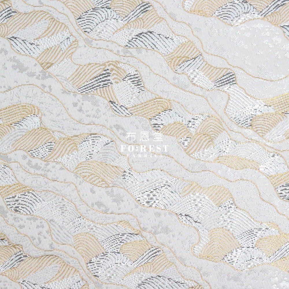 Gold Brocade - Cloud Wave flower fabric white - FO:REST Fabric 布恩堂Liberty fabrictana lawnjapanese fabricykk zipper