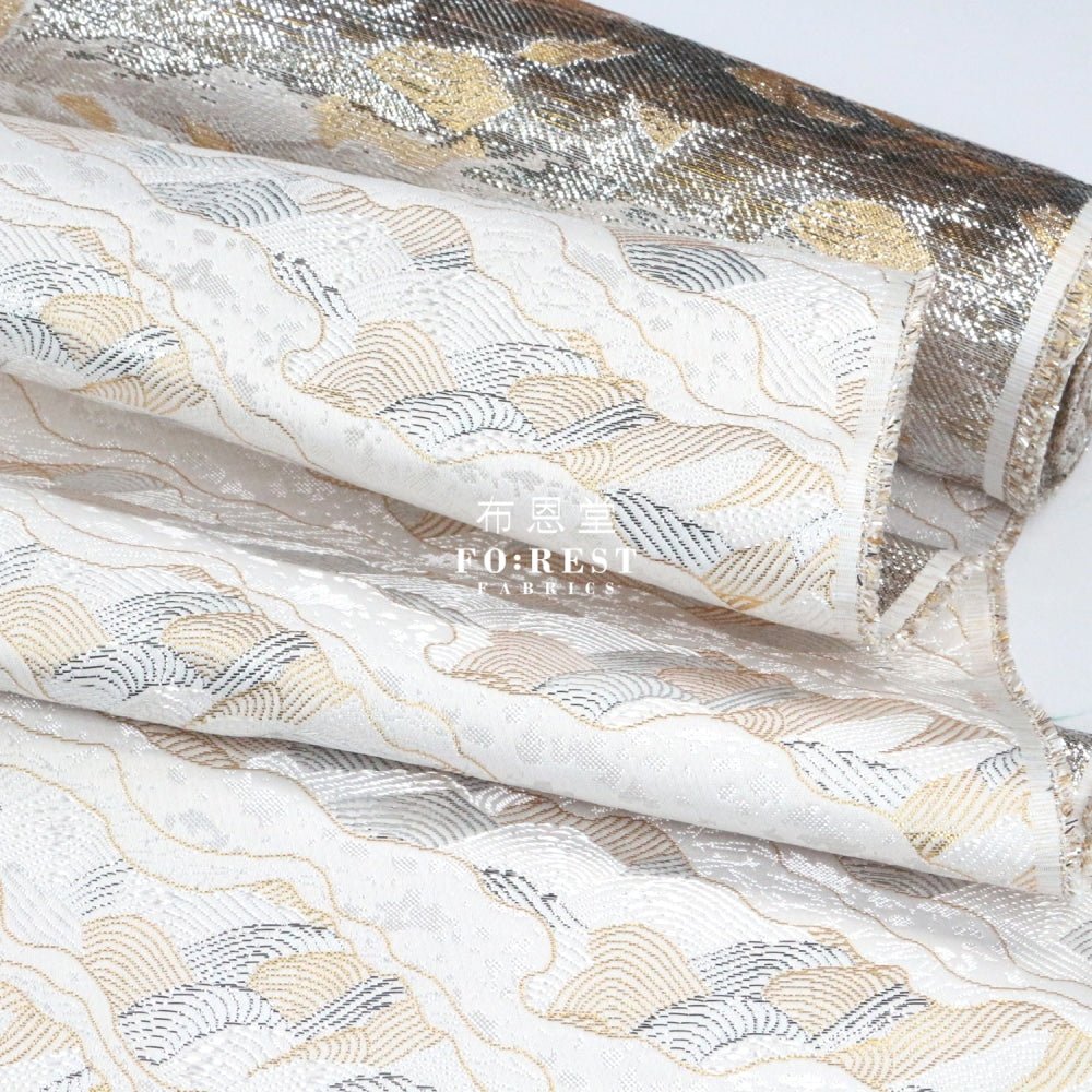 Gold Brocade - Cloud Wave flower fabric white - FO:REST Fabric 布恩堂Liberty fabrictana lawnjapanese fabricykk zipper