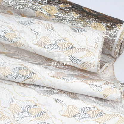 Gold Brocade - Cloud Wave flower fabric white - FO:REST Fabric 布恩堂Liberty fabrictana lawnjapanese fabricykk zipper