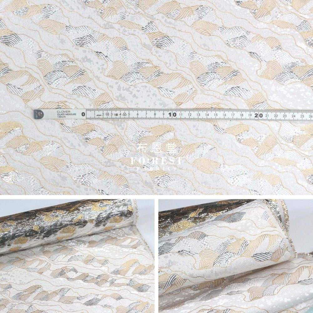 Gold Brocade - Cloud Wave flower fabric white - FO:REST Fabric 布恩堂Liberty fabrictana lawnjapanese fabricykk zipper
