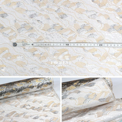 Gold Brocade - Cloud Wave flower fabric white - FO:REST Fabric 布恩堂Liberty fabrictana lawnjapanese fabricykk zipper