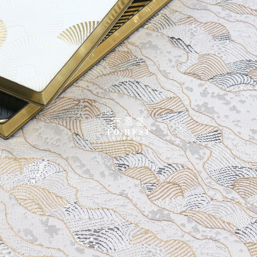 Gold Brocade - Cloud Wave flower fabric white - FO:REST Fabric 布恩堂Liberty fabrictana lawnjapanese fabricykk zipper