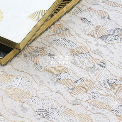 Gold Brocade - Cloud Wave flower fabric white - FO:REST Fabric 布恩堂Liberty fabrictana lawnjapanese fabricykk zipper