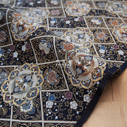 Gold Brocade - 曉鶴 crane KINRAN fabric black - FO:REST Fabric 布恩堂Liberty fabrictana lawnjapanese fabricykk zipper