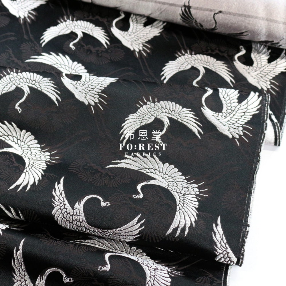Gold Brocade - Crane Pine Fabric Black Polyester