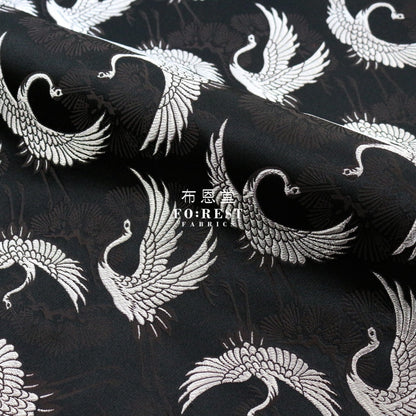 Gold Brocade - Crane Pine Fabric Black Polyester