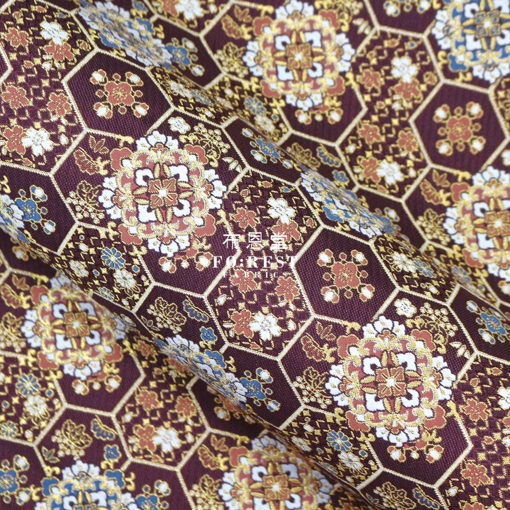 Gold Brocade - Crown Flower Fabric Wine Polyester