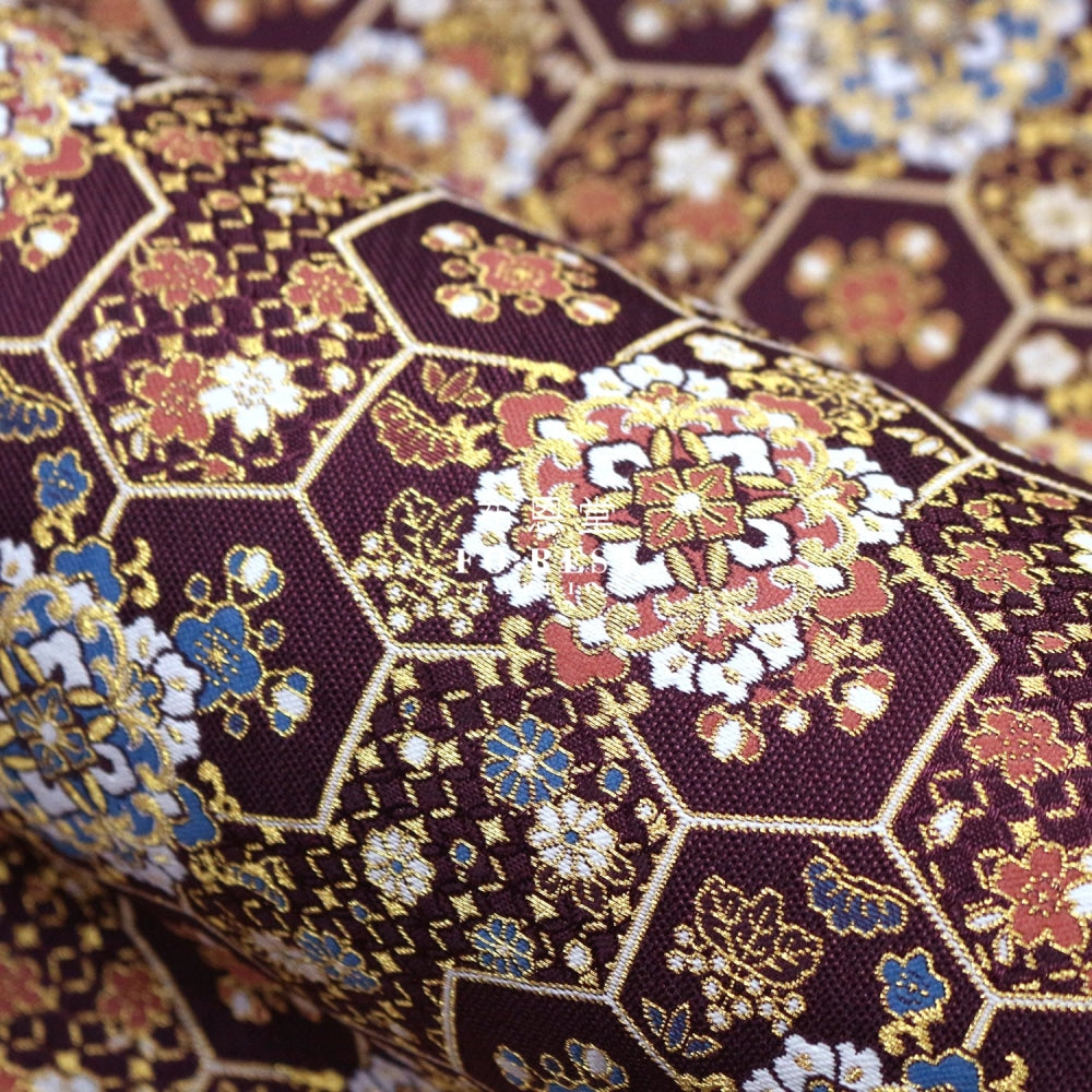 Gold Brocade - Crown Flower Fabric Wine Polyester