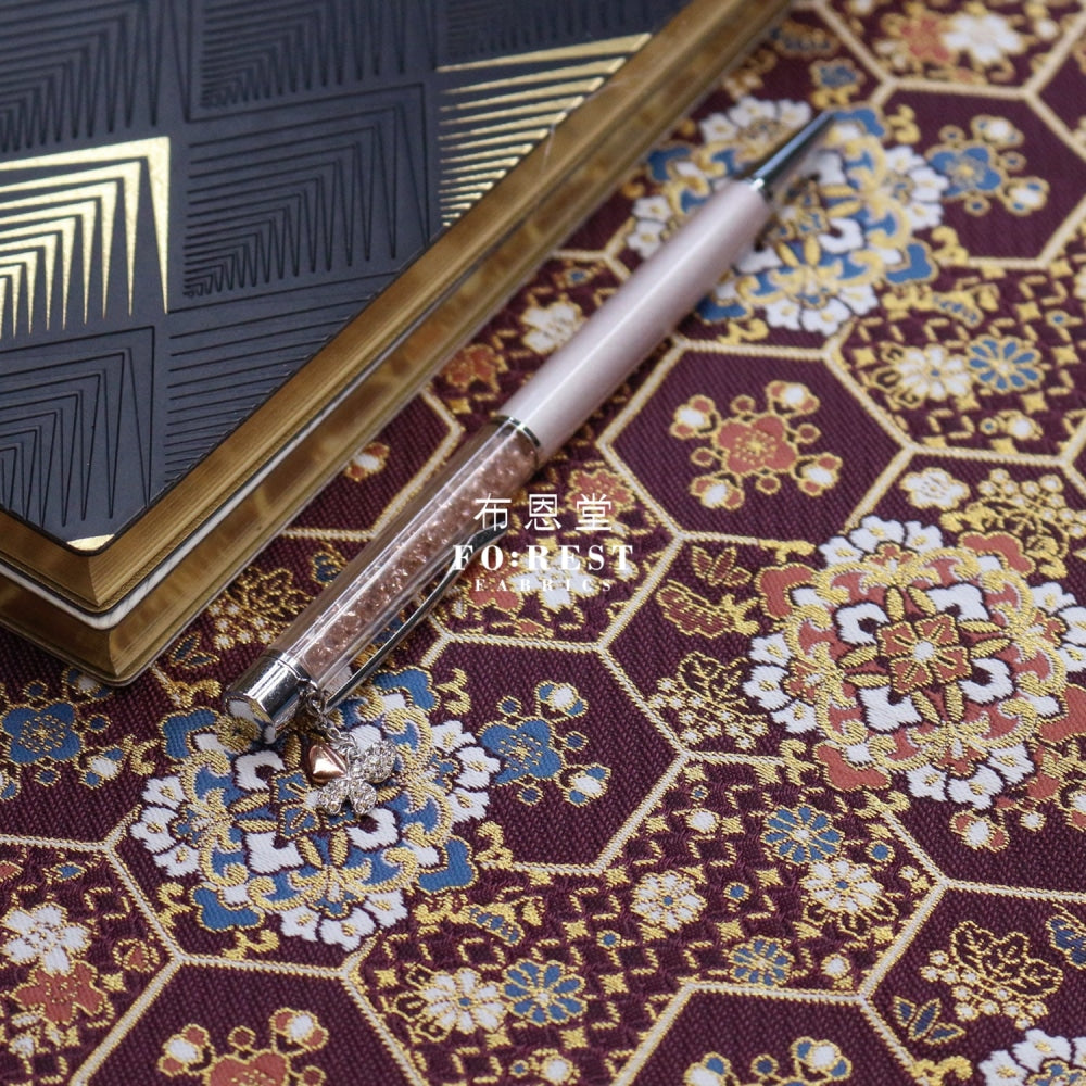 Gold Brocade - Crown Flower Fabric Wine Polyester