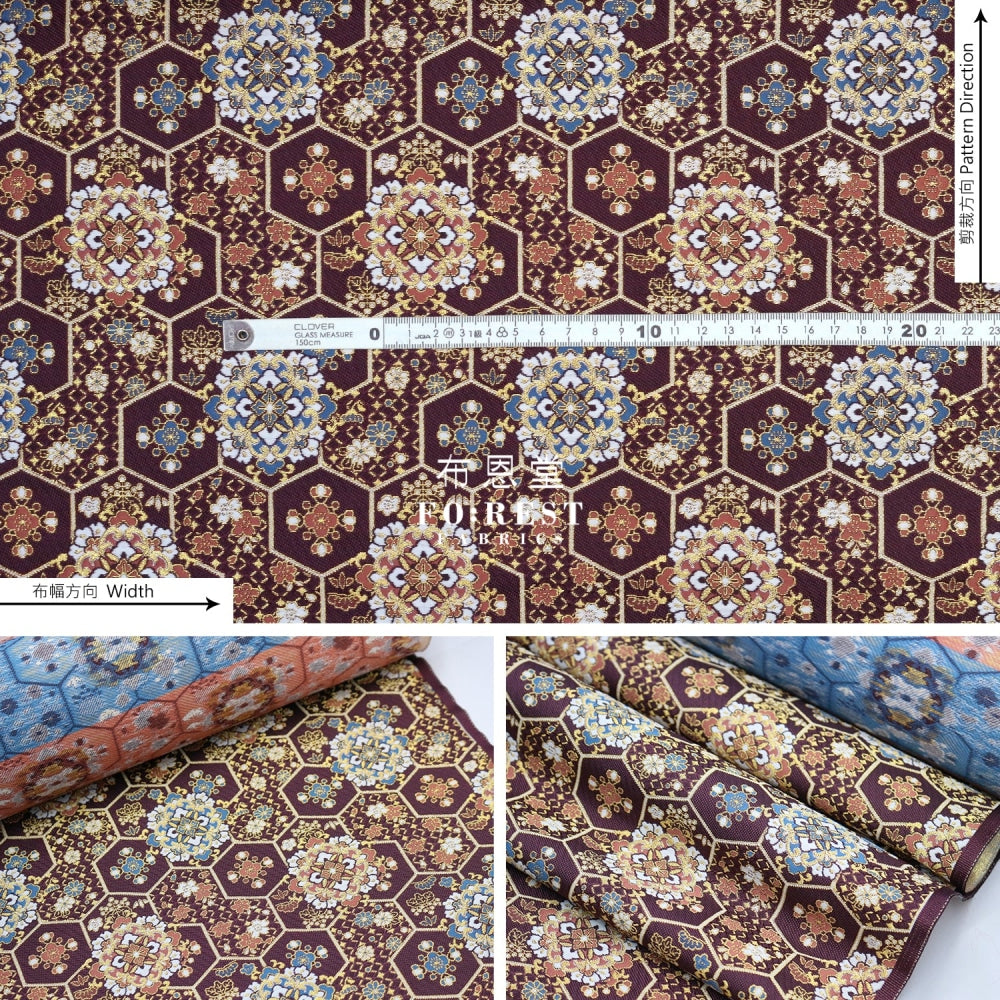 Gold Brocade - Crown Flower Fabric Wine Polyester