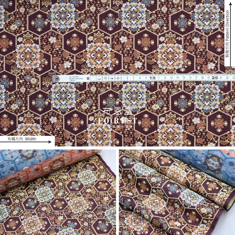 Gold Brocade - Crown flower fabric Wine - FO:REST Fabric 布恩堂Liberty fabrictana lawnjapanese fabricykk zipper