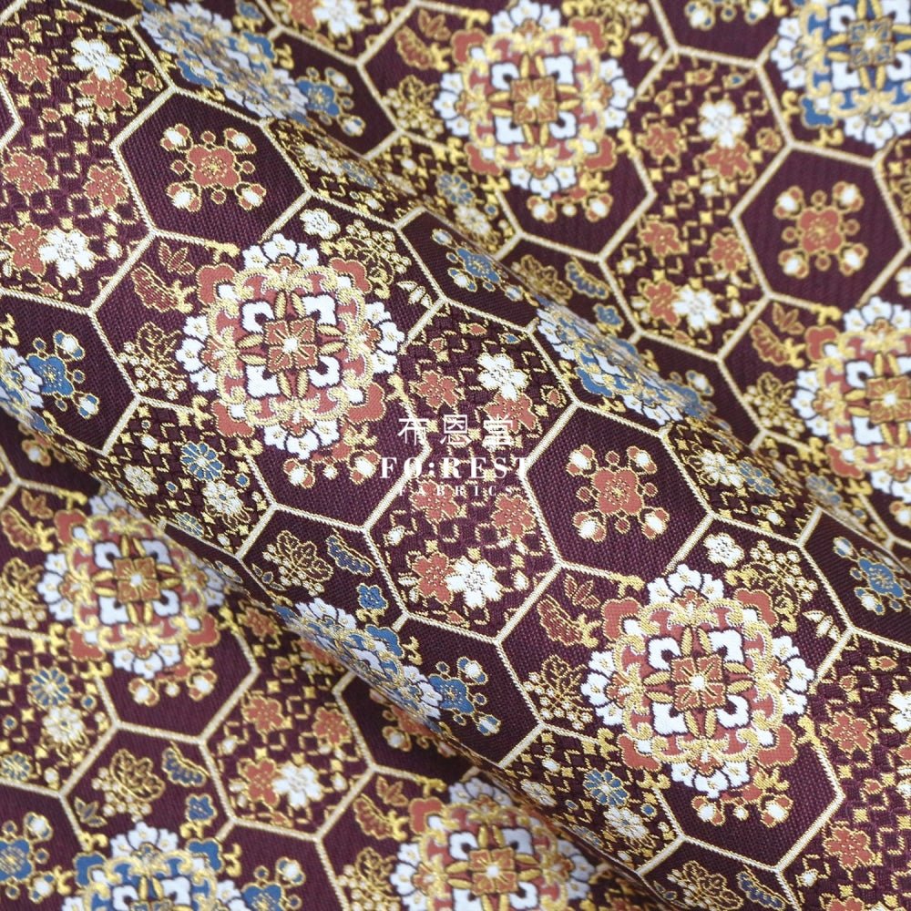 Gold Brocade - Crown flower fabric Wine - FO:REST Fabric 布恩堂Liberty fabrictana lawnjapanese fabricykk zipper
