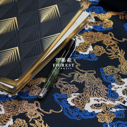 Gold Brocade - Dragon Cloud Fabric Blue Polyester