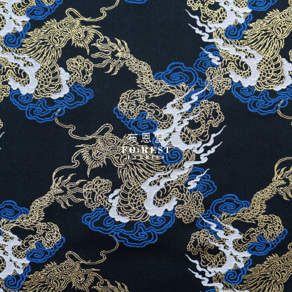 Gold Brocade - Dragon Cloud Fabric Blue Polyester