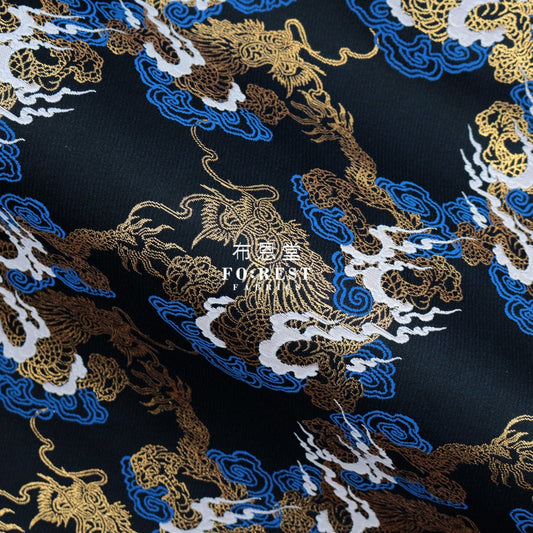 Gold Brocade - Dragon Cloud Fabric Blue Polyester
