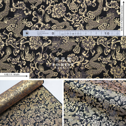 Gold Brocade - Dragon Fabric Black Polyester