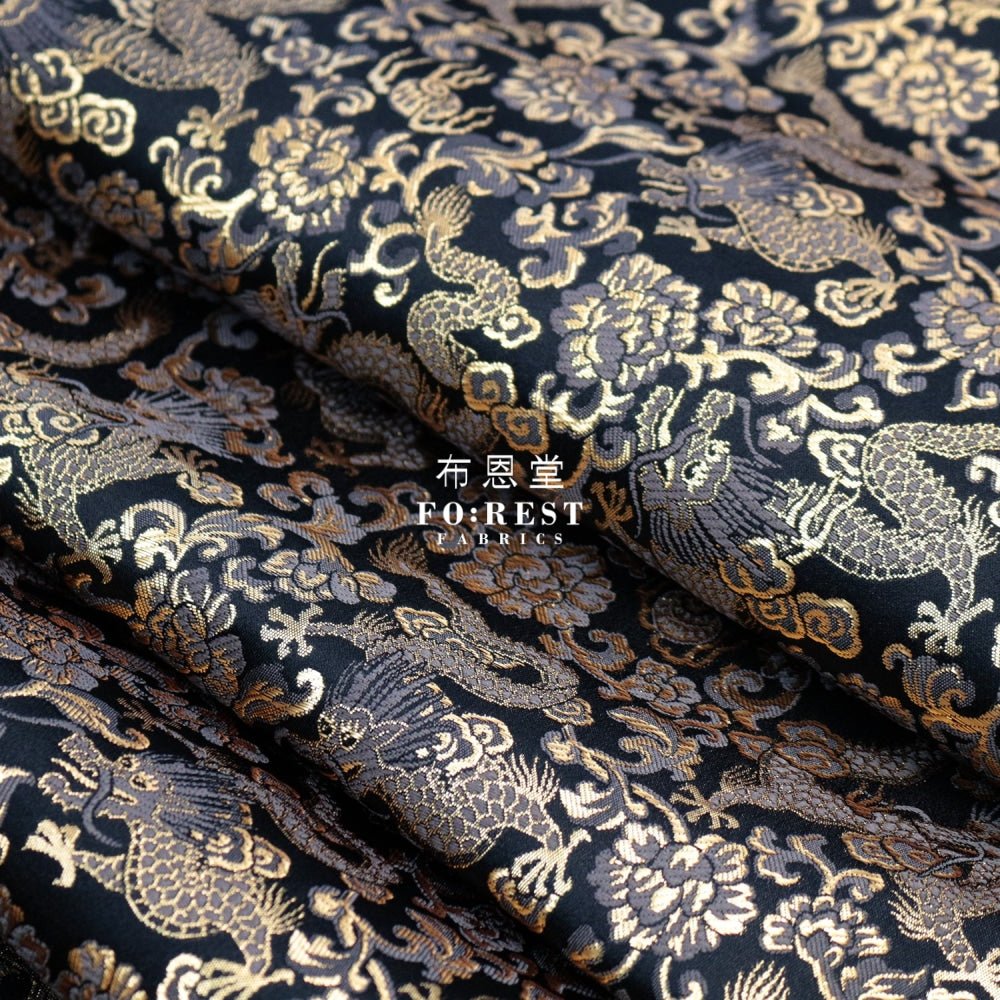Gold Brocade - Dragon fabric BLACK - FO:REST Fabric 布恩堂Liberty fabrictana lawnjapanese fabricykk zipper