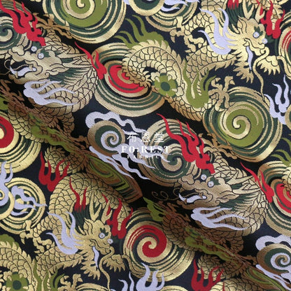 Gold Brocade - Dragon fabric Black - FO:REST Fabric 布恩堂Liberty fabrictana lawnjapanese fabricykk zipper