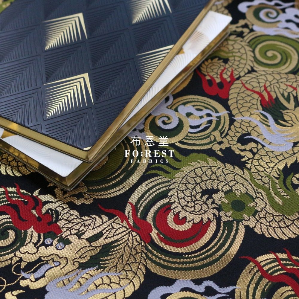 Gold Brocade - Dragon fabric Black - FO:REST Fabric 布恩堂Liberty fabrictana lawnjapanese fabricykk zipper