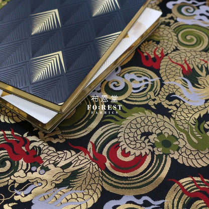 Gold Brocade - Dragon fabric Black - FO:REST Fabric 布恩堂Liberty fabrictana lawnjapanese fabricykk zipper