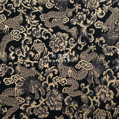 Gold Brocade - Dragon fabric BLACK - FO:REST Fabric 布恩堂Liberty fabrictana lawnjapanese fabricykk zipper