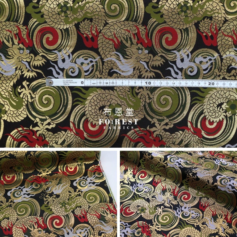 Gold Brocade - Dragon fabric Black - FO:REST Fabric 布恩堂Liberty fabrictana lawnjapanese fabricykk zipper