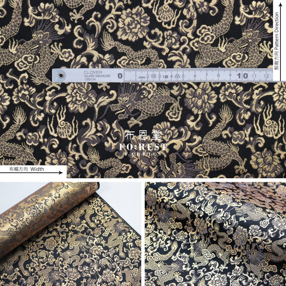 Gold Brocade - Dragon fabric BLACK - FO:REST Fabric 布恩堂Liberty fabrictana lawnjapanese fabricykk zipper