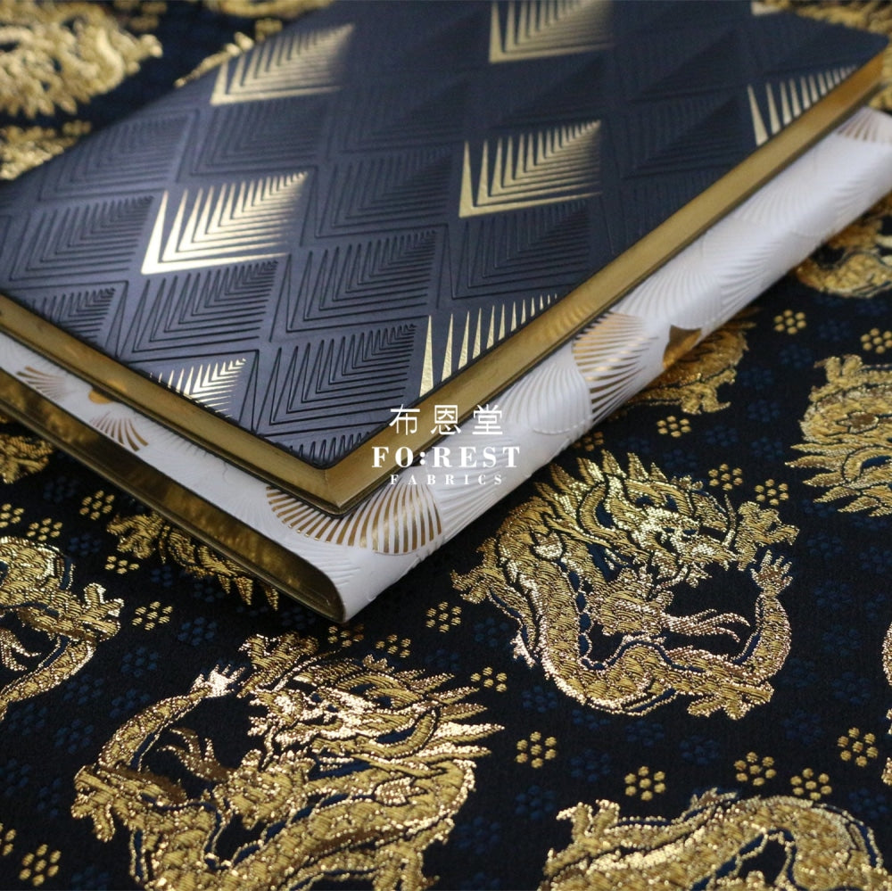 Gold Brocade - Dragon Fabric Blackgold Polyester