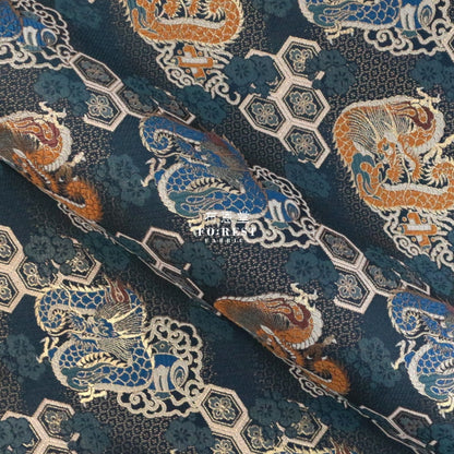 Gold Brocade - Dragon Fabric Navy Polyester