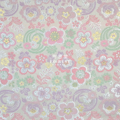Gold Brocade - Flower Fabric Pearl White Polyester
