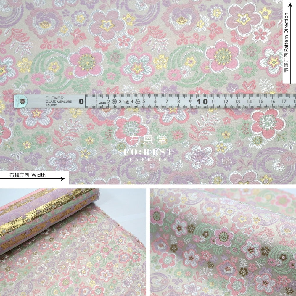 Gold Brocade - Flower Fabric Pearl White Polyester