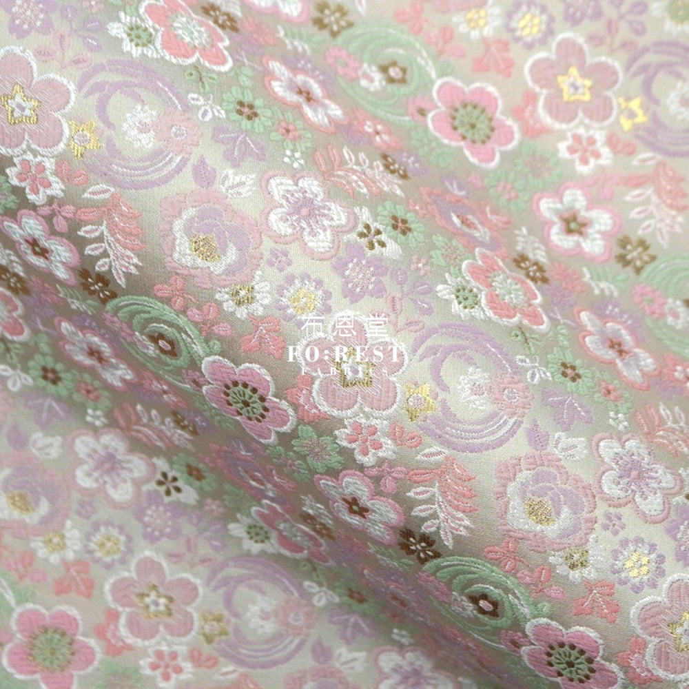 Gold Brocade - Flower Fabric Pearl White Polyester
