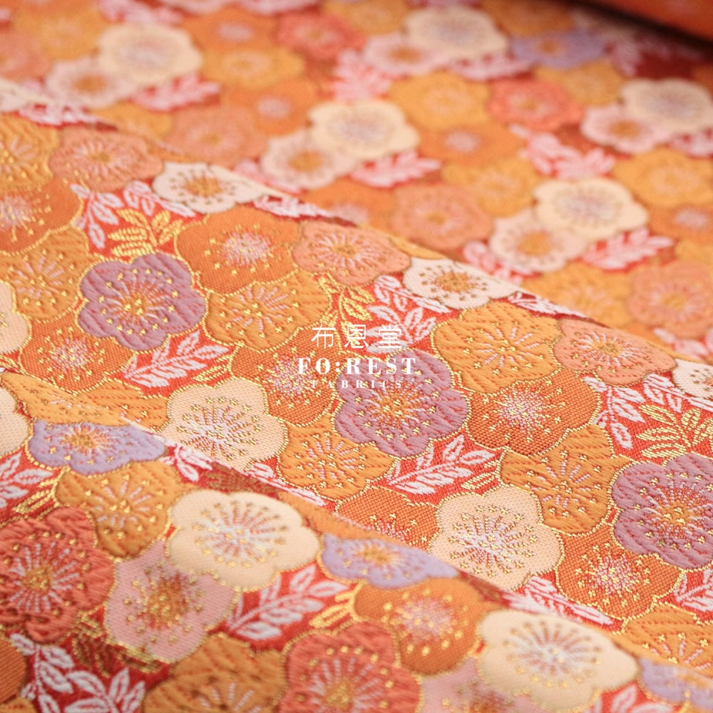 Gold Brocade - Flower Fabric Orange Polyester