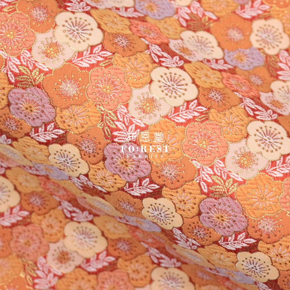 Gold Brocade - Flower Fabric Orange Polyester