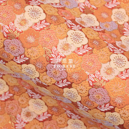 Gold Brocade - Flower Fabric Orange Polyester