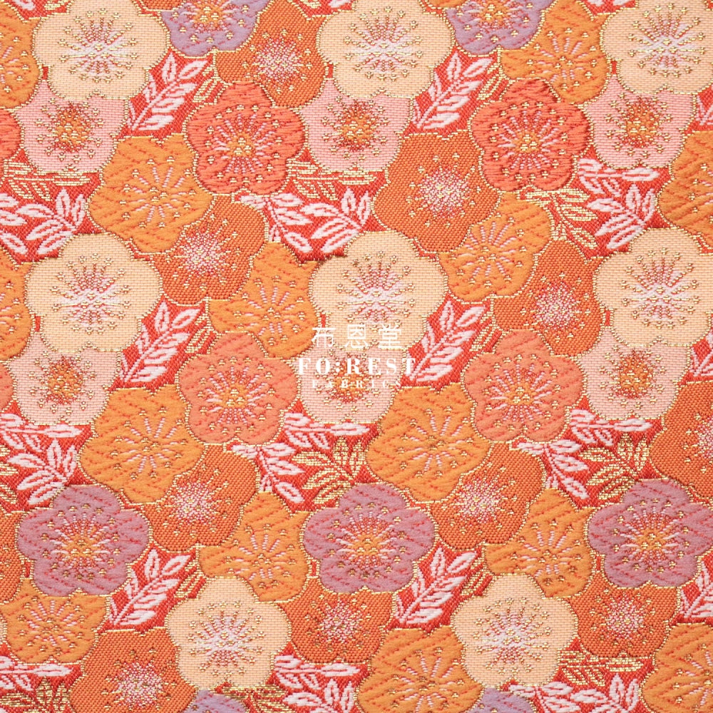 Gold Brocade - Flower Fabric Orange Polyester