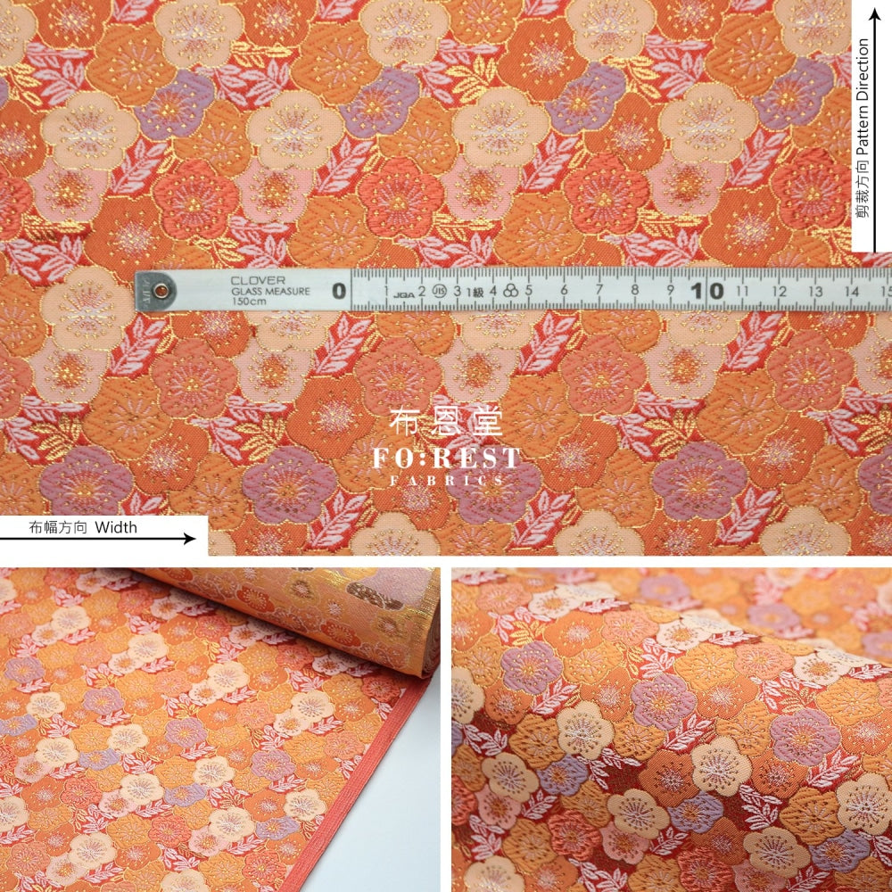 Gold Brocade - Flower Fabric Orange Polyester