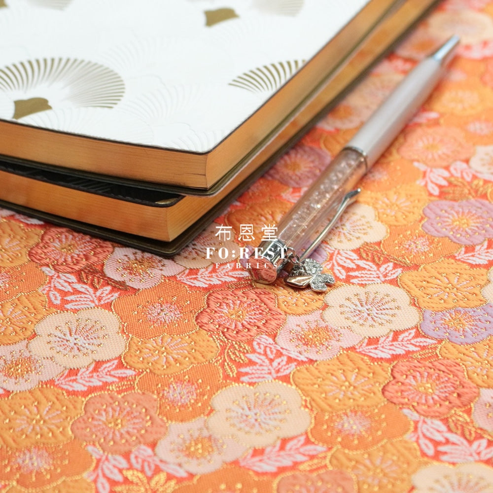 Gold Brocade - Flower Fabric Orange Polyester