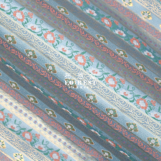 Gold Brocade - Flower Fabric Lightblue Polyester