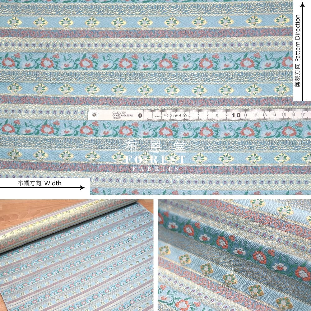 Gold Brocade - Flower Fabric Lightblue Polyester